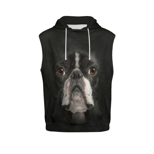 Boston Terrier III All Over Print Sleeveless Hoodie for Women (Model H15)
