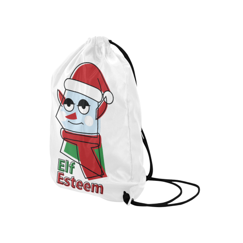 Elf Esteem CHRISTMAS WHITE Medium Drawstring Bag Model 1604 (Twin Sides) 13.8"(W) * 18.1"(H)