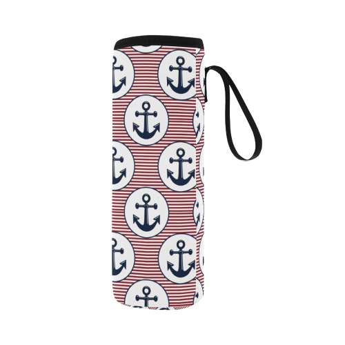 navy and red anchor nautical design Neoprene Water Bottle Pouch/Large
