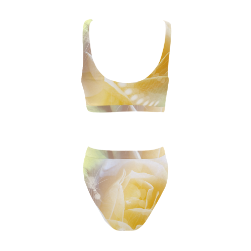 Soft yellow roses Sport Top & High-Waisted Bikini Swimsuit (Model S07)