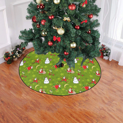 Funny Christmas Santa Claus Snowman Pattern Christmas Tree Skirt 47" x 47"