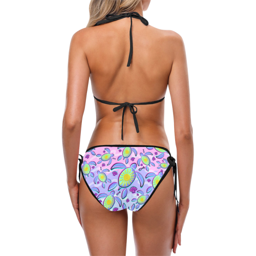 Sea Turtle and Sun Abstract Glitch Ultraviolet Custom Bikini Swimsuit (Model S01)