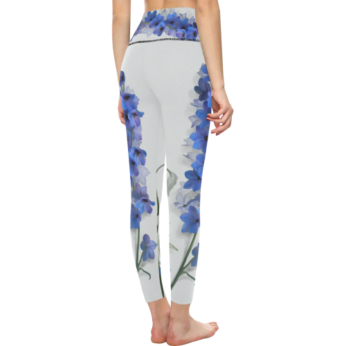 Blue - Violet Consolida, floral watercolor Women's All Over Print High-Waisted Leggings (Model L36)