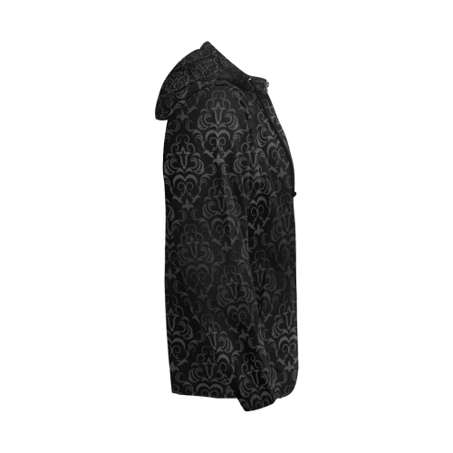 Elegant vintage floral damasks in  gray and black All Over Print Full Zip Hoodie for Men/Large Size (Model H14)