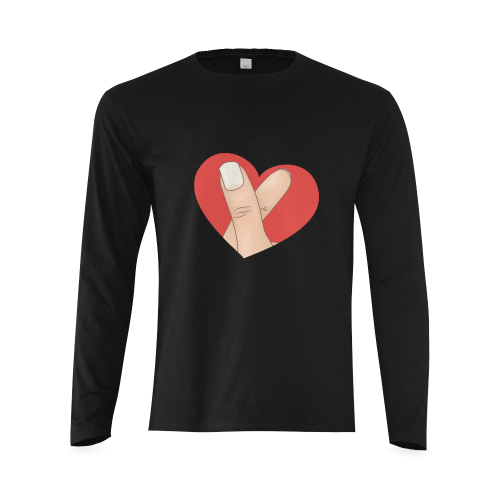 Red Heart Fingers / Black Sunny Men's T-shirt (long-sleeve) (Model T08)