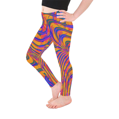 Blue and Orange 90s Abstract Kid's Ankle Length Leggings (Model L06)