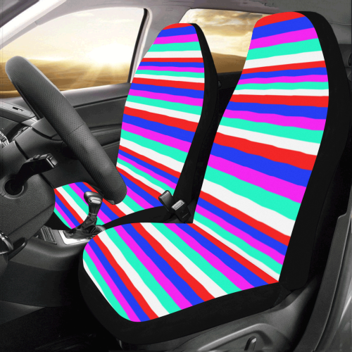 Colored Stripes - Fire Red Royal Blue Pink Mint Wh Car Seat Covers (Set of 2)