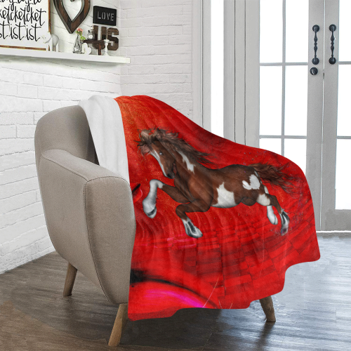 Wild horse on red background Ultra-Soft Micro Fleece Blanket 40"x50"