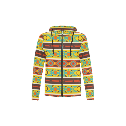 Ovals rhombus and squares All Over Print Full Zip Hoodie for Kid (Model H14)