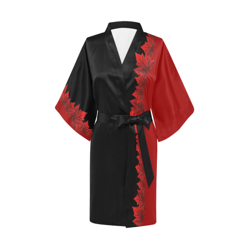 Canada Maple Leaf Robes Black Kimono Robe