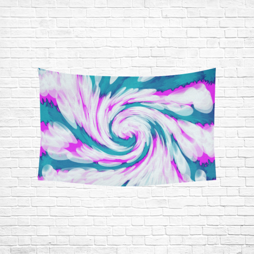 Turquoise Pink Tie Dye Swirl Abstract Cotton Linen Wall Tapestry 60"x 40"