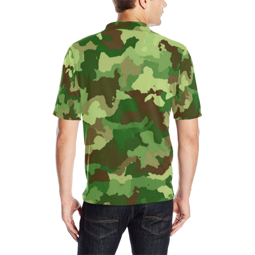 camouflage green Men's All Over Print Polo Shirt (Model T55)