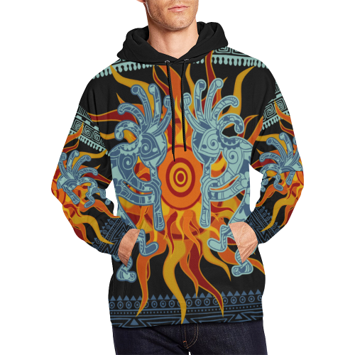 Native American Kokopelli Musicans - Sun Border 1 All Over Print Hoodie for Men/Large Size (USA Size) (Model H13)