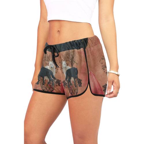Awesome black and white wolf Women's All Over Print Relaxed Shorts (Model L19)