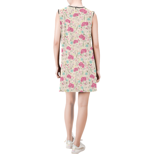 Floral Pattern Sleeveless Round Neck Shift Dress (Model D51)