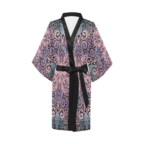Pink, purple blue, Boho Ornate Watercolor Mandala Kimono Robe
