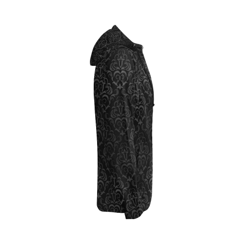 Elegant vintage floral damasks in  gray and black All Over Print Full Zip Hoodie for Women (Model H14)