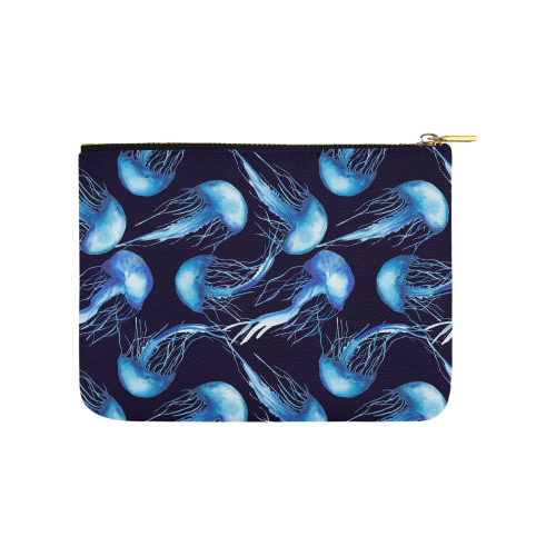 Love the Sea watercolor whale and jellyfishes dark blue-white by PiccoGrande Carry-All Pouch 8''x 6''