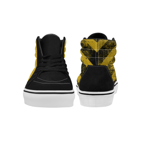 yellow and black warning stripes used look Women's High Top Skateboarding Shoes/Large (Model E001-1)