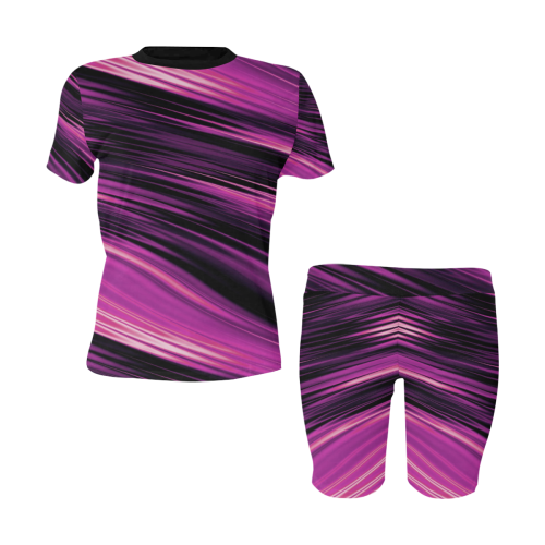Purple Pink Black Wave Women's Short Yoga Set