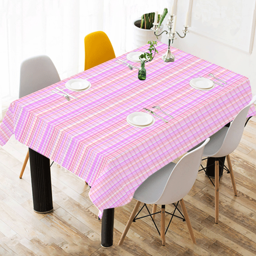 Pink Plaid Summer Weave Cotton Linen Tablecloth 52"x 70"