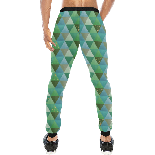 Triangle Pattern - Green Teal Khaki Moss Men's All Over Print Sweatpants/Large Size (Model L11)