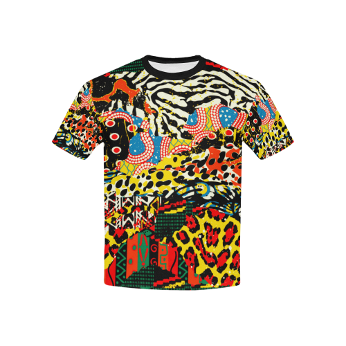 Ethnic patchwork Kids' All Over Print T-Shirt with Solid Color Neck (Model T40)
