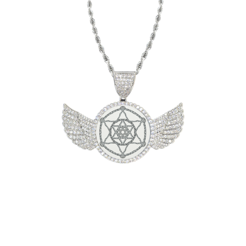 maguen 1 Wings Silver Photo Pendant with Rope Chain
