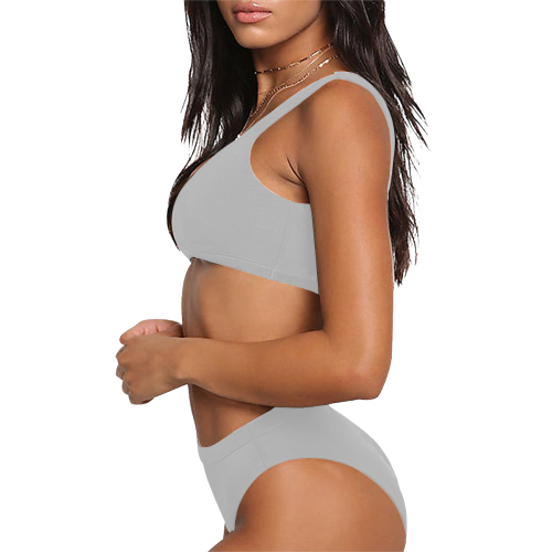 soft dove gray Sport Top & High-Waisted Bikini Swimsuit (Model S07)