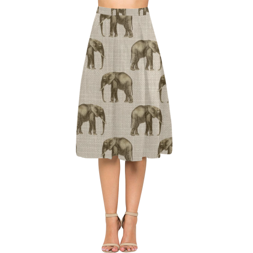 Linen Elephant Animal Print Aoede Crepe Skirt (Model D16)