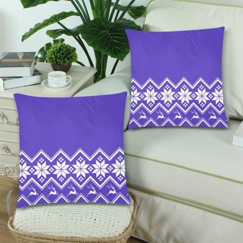Christmas Reindeer Snowflake Blue Custom Zippered Pillow Cases 18"x 18" (Twin Sides) (Set of 2)