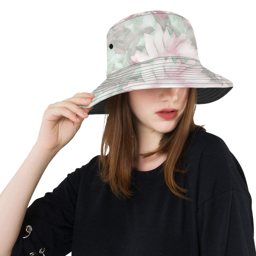 Romantic pastel floral,pink by JamColors All Over Print Bucket Hat