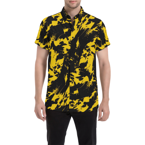 Black and Yellow Paint Splatter Men's All Over Print Short Sleeve Shirt (Model T53)