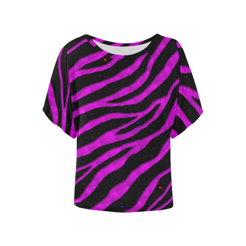 Ripped SpaceTime Stripes - Pink Women's Batwing-Sleeved Blouse T shirt (Model T44)
