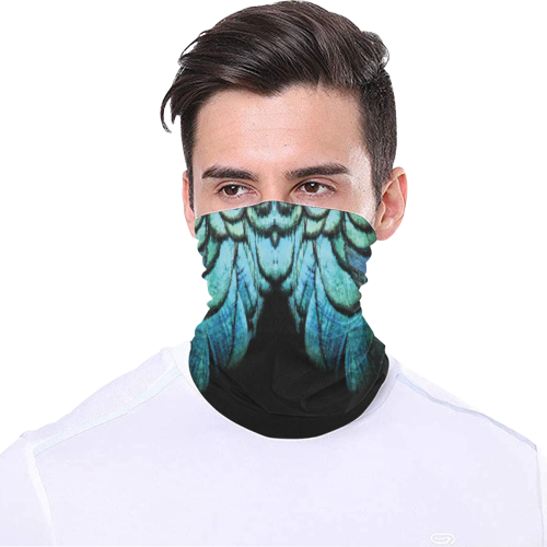 blue feathered peacock animal print design community face mask Multifunctional Headwear