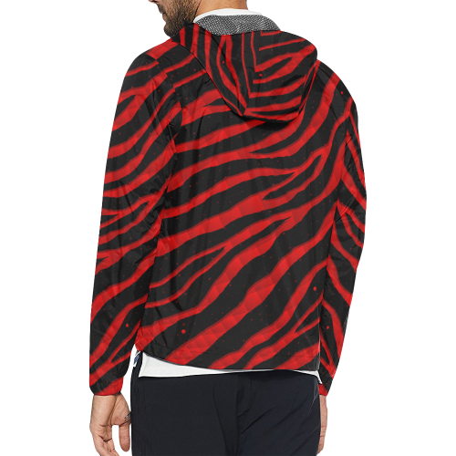 Ripped SpaceTime Stripes - Red Unisex All Over Print Windbreaker (Model H23)