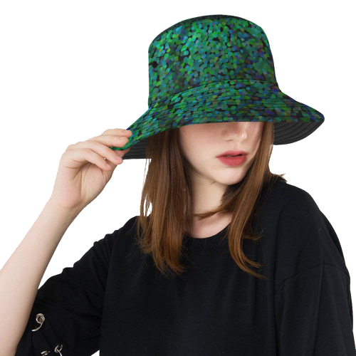 Pixel Glitch Green All Over Print Bucket Hat