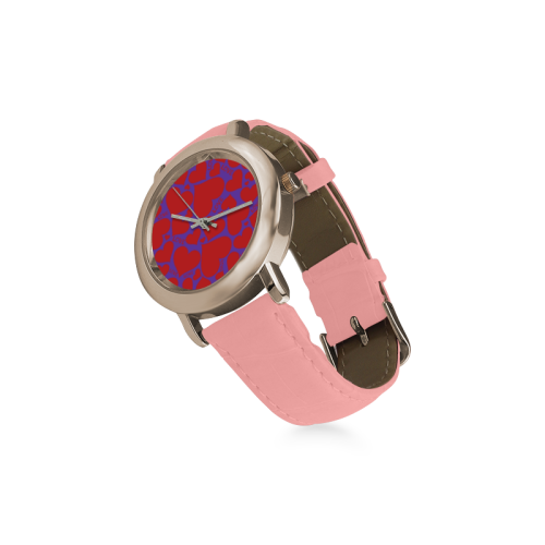 BIG hearts PURPLE Women's Rose Gold Leather Strap Watch(Model 201)