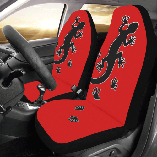 RUNNING GECKO with footsteps black Car Seat Covers (Set of 2)