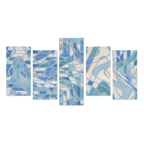 Urbane Blue and Beige Abstract Canvas Print Sets E (No Frame)