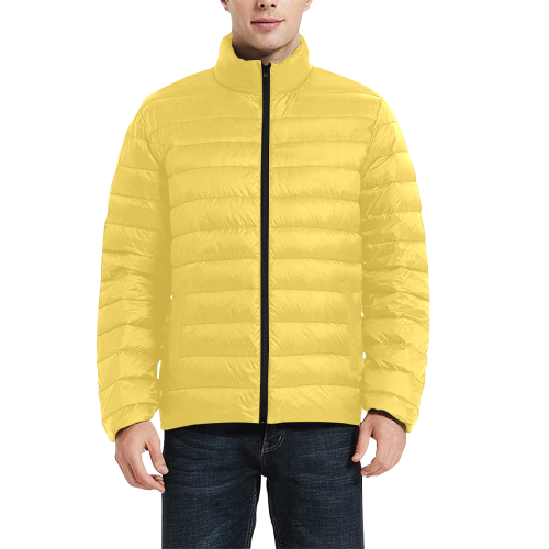 color mustard Men's Stand Collar Padded Jacket (Model H41)