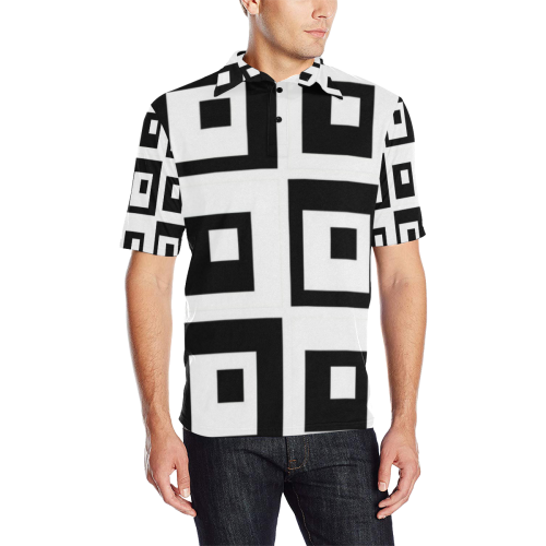 Black & White Cubes Men's All Over Print Polo Shirt (Model T55)