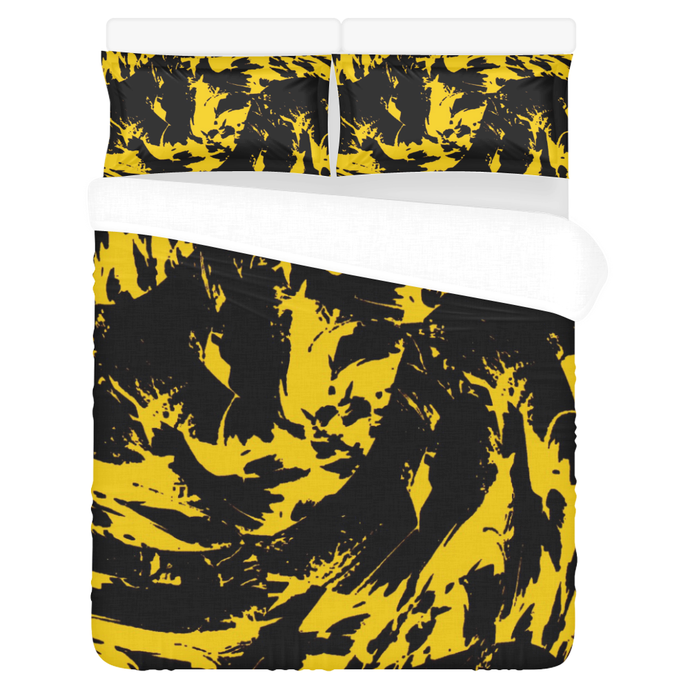 Black and Yellow Paint Splatter 3Piece Bedding Set ID D2690082