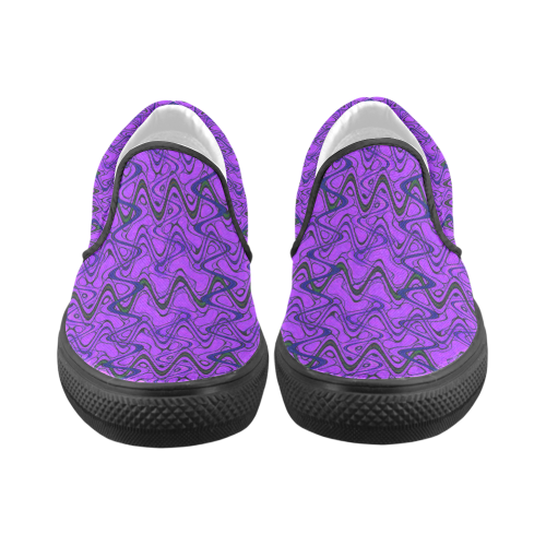 Purple and Black Waves pattern design Women's Unusual Slip-on Canvas Shoes (Model 019)