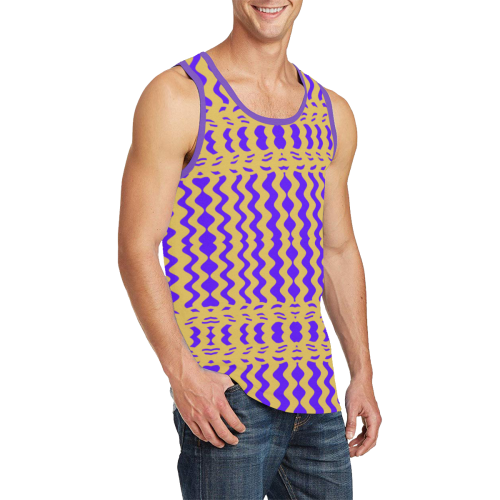 Purple Yellow Modern  Waves Lines Men's All Over Print Tank Top (Model T57)