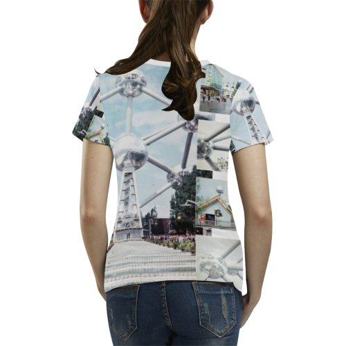 Vintage Brussels Atomium Collage All Over Print T-shirt for Women/Large Size (USA Size) (Model T40)