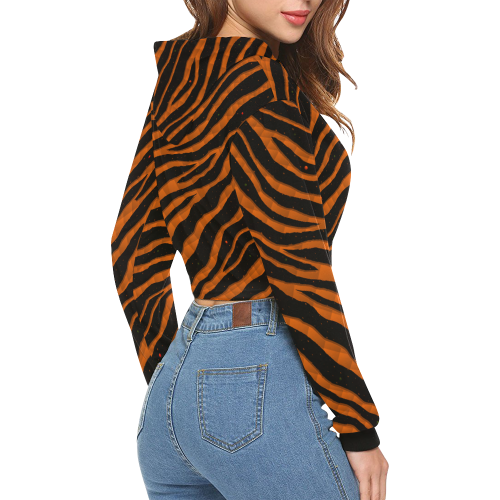 Ripped SpaceTime Stripes - Orange All Over Print Crop Hoodie for Women (Model H22)