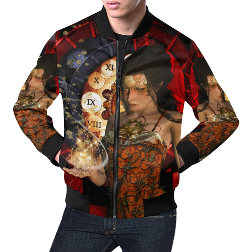Beautiful steampunk lady All Over Print Bomber Jacket for Men/Large Size (Model H19)