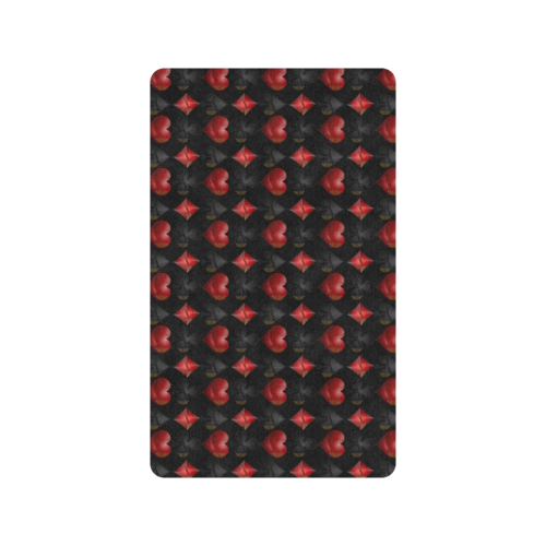 Las Vegas Black and Red Casino Poker Card Shapes on Black Doormat 30"x18" (Black Base)