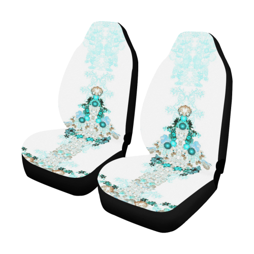 floral-white and green Car Seat Covers (Set of 2)
